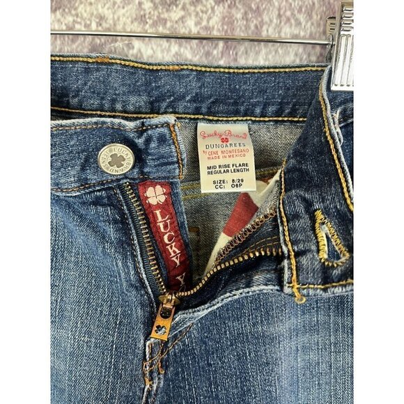 Lucky Brand Jeans Dungarees Blue Mid Rise Flare Regular Length 8/29 Western Y2K - Picture 10 of 12